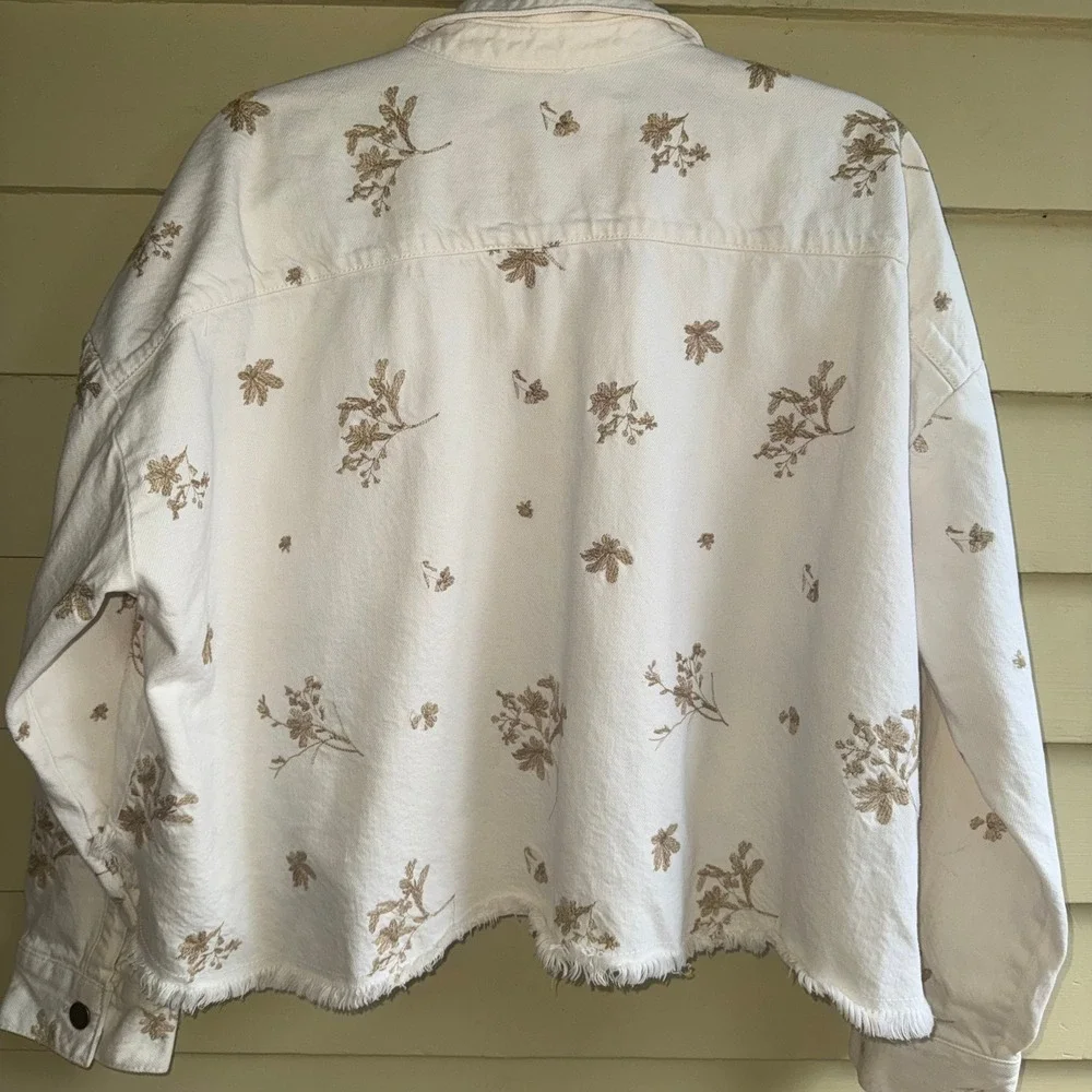 ZARA cropped denim embroidered jacket overshirt - Picture 8 of 10